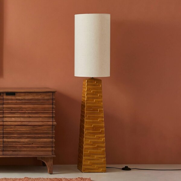 KARE Stojacia lampa Kare Siena, oranžová, bavlna/kamenina, 123 cm, Žltá / oranžová, Obývacia izba / jedáleň, Textil / látka / hodváb, Vintage, Stojaca lampa