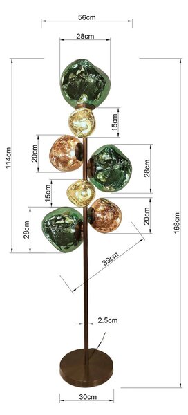 KARE Stojacia lampa Kare Burbuja. Viacfarebná, sklo, 168 cm, 7-pl., Viacfarebné, Obývacia izba / jedáleň, Sklo, Moderný