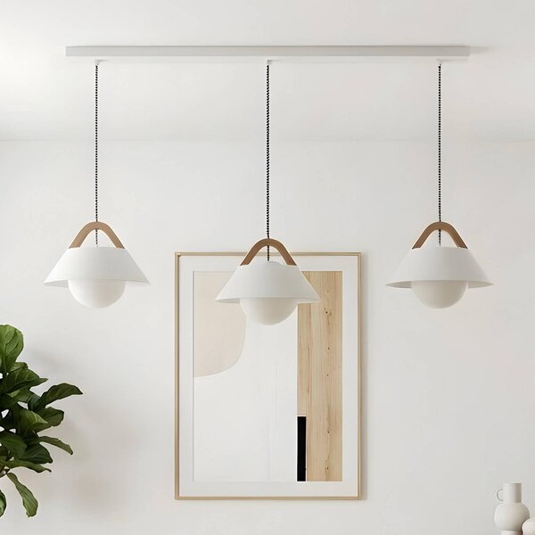 Luminex Závesné svietidlo Funda, biele, dĺžka 110 cm, 3-pl., kov/sklo, Biela / opálová, Obývacia izba / jedáleň, kov, Škandinávsky, Závesné svietidlo