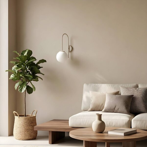Luminex Nástenné svetlo Cambridge, béžová, výška 34 cm, kov/sklo, E14, Krémová / jantárovo žltá, Obývacia izba / jedáleň, kov, Moderný, Nástenné svietidlo
