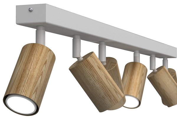 Luminex Stropné bodové svetlo Nisse, biele, dĺžka 90 cm, 5-pl., drevo/kov, Biela / opálová, Obývacia izba / jedáleň, Drevo, Stropné svetlo polkruhové s priestorom