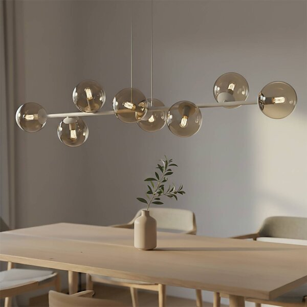 EMIBIG LIGHTING Závesné svietidlo Rossi, béžové, dĺžka 130 cm, 8-pl., sklo/kov, Krémová / jantárovo žltá, Obývacia izba / jedáleň, Sklo, Moderný, Závesné svietidlo
