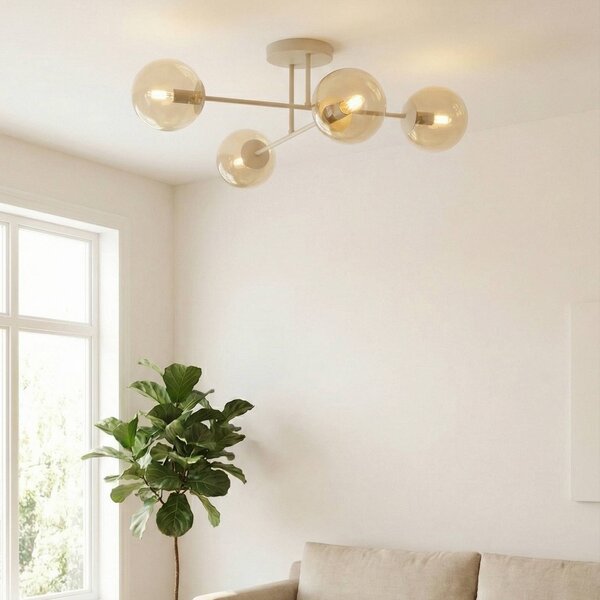 EMIBIG LIGHTING Stropné svietidlo ROMA, béžové, dĺžka 75 cm, 4-pl., sklo/kov, Krémová / jantárovo žltá, Obývacia izba / jedáleň, Sklo, Moderný, Stropné svetlo