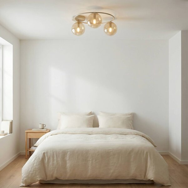 EMIBIG LIGHTING Stropné svietidlo Sopra, béžové, Ø 47 cm, 3-pl., sklo/kov, E14, Krémová / jantárovo žltá, Obývacia izba / jedáleň, Sklo, Moderný, Stropné svetlo