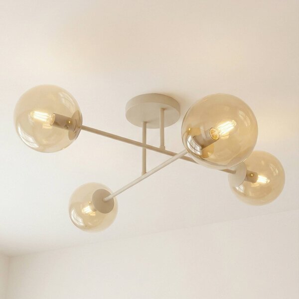 EMIBIG LIGHTING Stropné svietidlo ROMA, béžové, dĺžka 75 cm, 4-pl., sklo/kov, Krémová / jantárovo žltá, Obývacia izba / jedáleň, Sklo, Moderný, Stropné svetlo