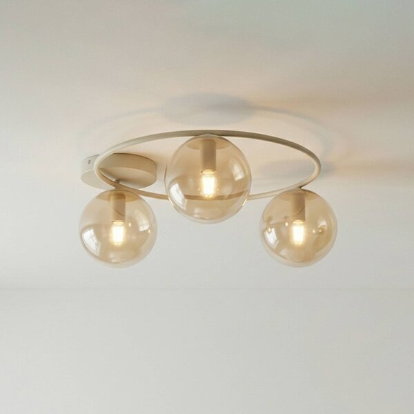 EMIBIG LIGHTING Stropné svietidlo Sopra, béžové, Ø 47 cm, 3-pl., sklo/kov, E14, Krémová / jantárovo žltá, Obývacia izba / jedáleň, Sklo, Moderný, Stropné svetlo