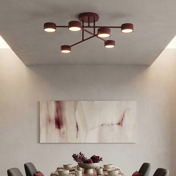 EMIBIG LIGHTING Stropné svietidlo HALO, tmavočervené, Ø 60 cm, 6-pl., kovové, GX53, Červená, Obývacia izba / jedáleň, kov, Moderný, Stropné svetlo