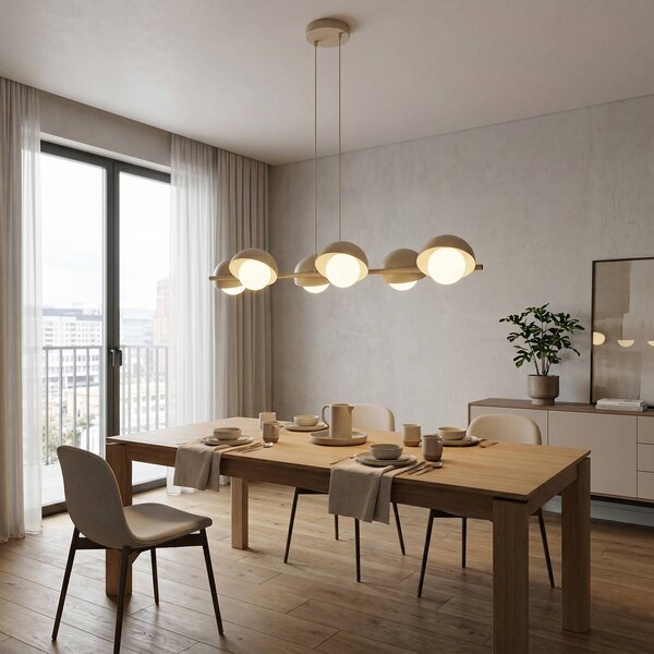 EMIBIG LIGHTING Závesné svietidlo BOOM, béžové, dĺžka 88 cm, 6-pl., kov/sklo, Krémová / jantárovo žltá, Obývacia izba / jedáleň, kov, Moderný, Závesné svietidlo