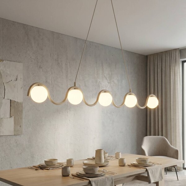 EMIBIG LIGHTING Závesné svietidlo SINUS, béžové, dĺžka 110 cm, 5-pl., kov/sklo, Krémová / jantárovo žltá, Obývacia izba / jedáleň, kov, Moderný, Závesné svietidlo