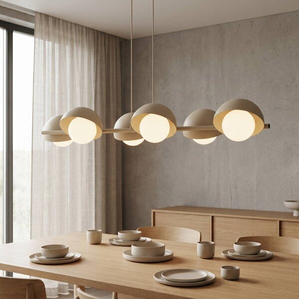 EMIBIG LIGHTING Závesné svietidlo BOOM, béžové, dĺžka 88 cm, 6-pl., kov/sklo, Krémová / jantárovo žltá, Obývacia izba / jedáleň, kov, Moderný, Závesné svietidlo