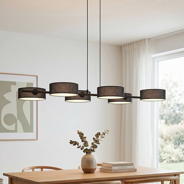 EMIBIG LIGHTING Závesné svietidlo DRUMZ, čierna, dĺžka 100 cm, 6-pl., textil, E14, Čierna, Obývacia izba / jedáleň, Textil / látka / hodváb, Moderný, Závesné svietidlo