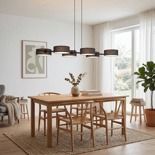 EMIBIG LIGHTING Závesné svietidlo DRUMZ, čierna, dĺžka 100 cm, 6-pl., textil, E14, Čierna, Obývacia izba / jedáleň, Textil / látka / hodváb, Moderný, Závesné svietidlo