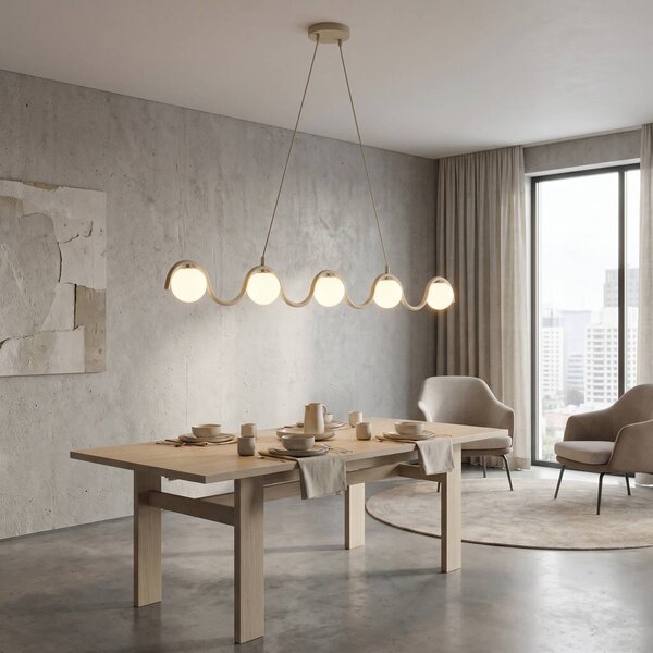 EMIBIG LIGHTING Závesné svietidlo SINUS, béžové, dĺžka 110 cm, 5-pl., kov/sklo, Krémová / jantárovo žltá, Obývacia izba / jedáleň, kov, Moderný, Závesné svietidlo