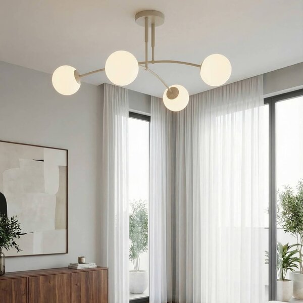 EMIBIG LIGHTING Stropné svietidlo Pregos, béžové, Ø 60 cm, 4-pl., kov/sklo, Krémová / jantárovo žltá, Obývacia izba / jedáleň, kov, Moderný, Stropné svetlo