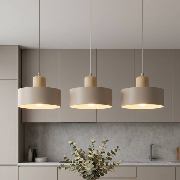 EMIBIG LIGHTING Závesné svietidlo Torin, béžové, dĺžka 80 cm, 3-pl., kov/drevo, Krémová / jantárovo žltá, Obývacia izba / jedáleň, kov, Škandinávsky, Závesné svietidlo