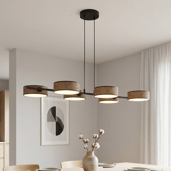 EMIBIG LIGHTING Závesné svietidlo DRUMZ, hnedé, dĺžka 100 cm, 6-pl., textilné, E14, Hnedá / hrdzavá, Obývacia izba / jedáleň, Textil / látka / hodváb, Moderný, Závesné svietidlo