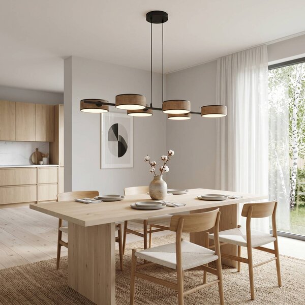 EMIBIG LIGHTING Závesné svietidlo DRUMZ, hnedé, dĺžka 100 cm, 6-pl., textilné, E14, Hnedá / hrdzavá, Obývacia izba / jedáleň, Textil / látka / hodváb, Moderný, Závesné svietidlo