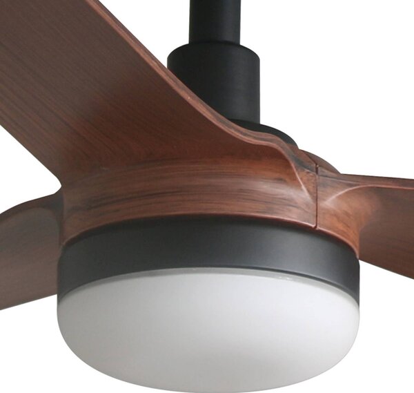 FARO BARCELONA Stropný ventilátor s LED osvetlením Punt M, čierny/drevo, DC, tichý, 130 cm, Čierna, Obývacia izba / jedáleň, kov, Moderný