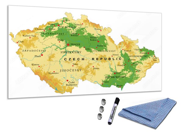 Sklenená magnetická tabuľa mapa reliéf České republiky - A-208890408