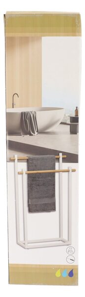 Stojan na uteráky White Bamboo 1, biela/s drevenými prvkami