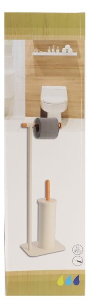 Stojan na toaletný papier a WC kefu White Bamboo, biela/s drevenými prvkami