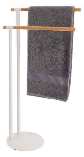 Stojan na uteráky White Bamboo, biela/s drevenými prvkami, O
