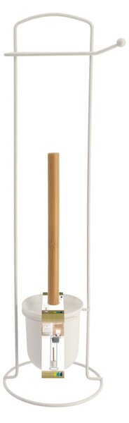 Stojan na toaletný papier a WC kefu White Bamboo, biela/s drevenými prvkami, O
