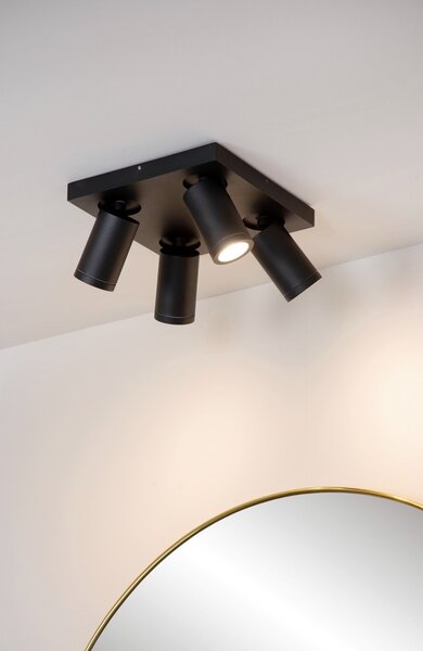 Lucide 09930/20/30 stropné bodové svietidlo 4x5W | LED GU10 | 2200K / 3000K | 4x320lm | IP44 - žiarovka je súčasťou balenia, čierna, nastaviteľné, stmievateľné, CCT