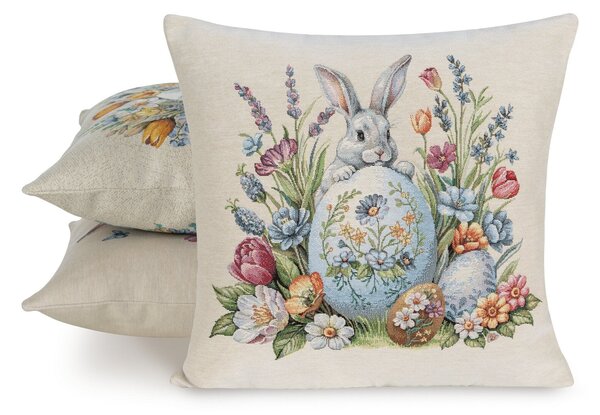 VEĽKONOČNÁ GOBELÍNOVÁ DEKORAČNÁ OBLIEČKA NA VANKÚŠ BUNNY 45X45 CM VZOROVANÁ