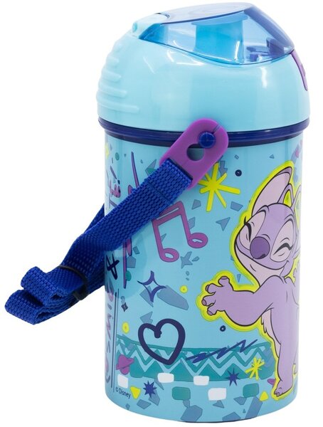 Plastová fľaša na pitie so slamkou a viečkom Stitch & Angel - 450 ml