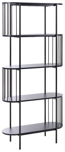 Knižnica so 4 policami čierna MDF 172 x 80 cm oválny tvar laminátová úprava moderný retro štýl obývacia izba kancelária
