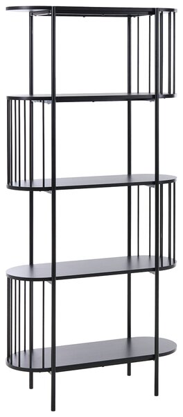 Knižnica so 4 policami čierna MDF 172 x 80 cm oválny tvar laminátová úprava moderný retro štýl obývacia izba kancelária