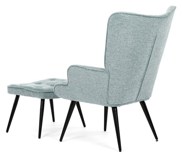 Relaxačné kreslo ušiak s taburetom ROYAL II — kov, látka, modrá