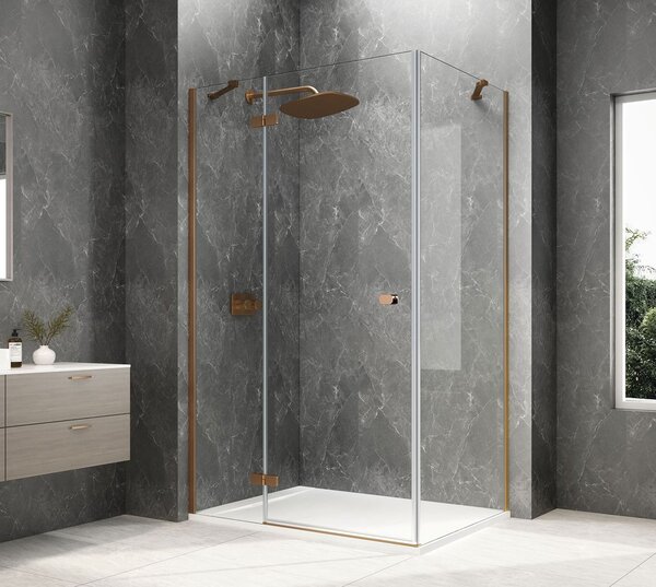 Polysan Polysan, GLOBE COPPER MATT obdĺžniková sprchová zástena 900x800mm, číre sklo, ľavá, GB1090-3215LPG