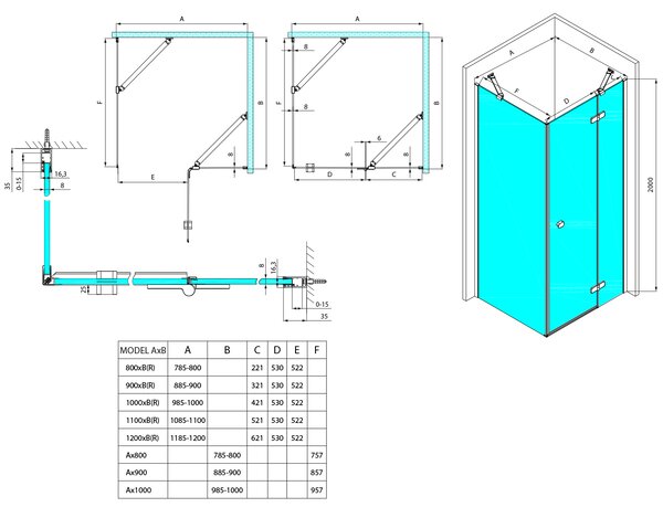 Polysan Polysan, GLOBE GUN METAL obdĺžniková sprchová zástena 900x800mm, číre sklo, pravé, GB1090-3215RGM