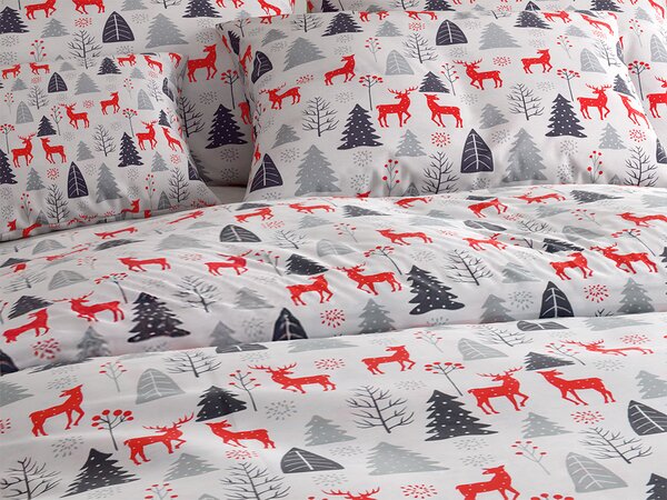 Flanelové obliečky RED DEERS AND TREES biele Rozmer obliečky: 2 ks 70 x 90 cm | 200 x 220 cm