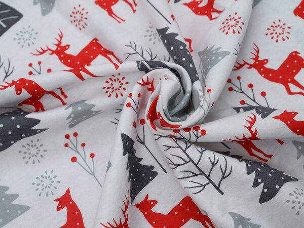 Flanelové obliečky RED DEERS AND TREES biele Rozmer obliečky: 2 ks 70 x 90 cm | 200 x 220 cm