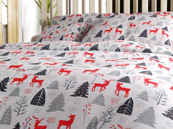 Flanelové obliečky RED DEERS AND TREES biele Rozmer obliečky: 2 ks 70 x 90 cm | 200 x 220 cm