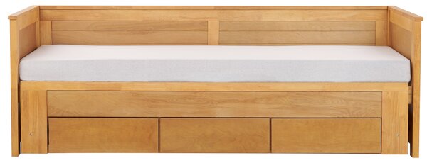 Posteľ s úložným priestorom svetlé kaučukové drevo 90/180 x 200 cm posteľ pre hostí moderný štýl