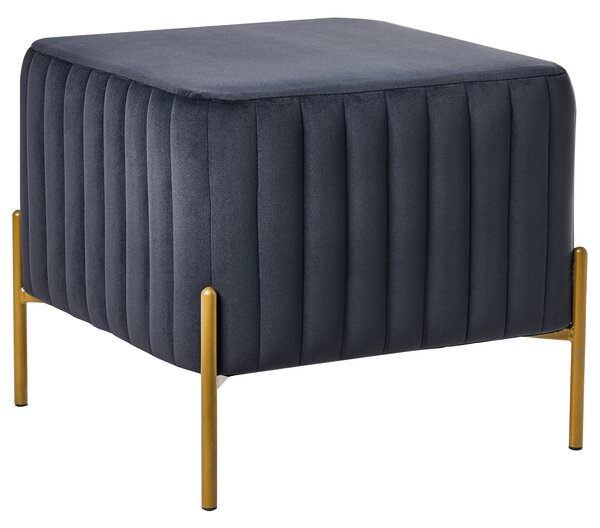 Taburetka modrá zamatové čalúnenie zlaté kovové nohy 47 x 47 cm štvorcová podnožka glamour obývacia izba