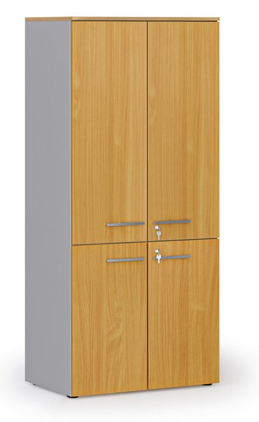 Kancelárska policová skriňa PRIMO GRAY, polené dvere, 800 x 500 x 1781 mm, sivá/buk