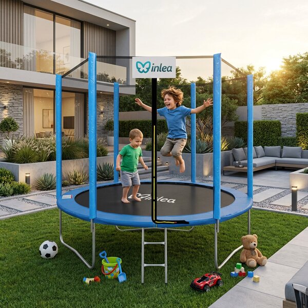 INLEA PREMIUM Jump Trampolína 250 cm s vonkajšou ochrannou sieťou - svetlomodrá