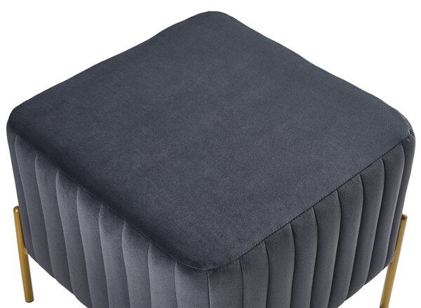 Taburetka modrá zamatové čalúnenie zlaté kovové nohy 47 x 47 cm štvorcová podnožka glamour obývacia izba
