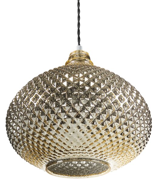 Závesná lampa zlatá sklenená 88 cm vyrezávané tienidlo na strop glamour štýl obývacia izba spálňa