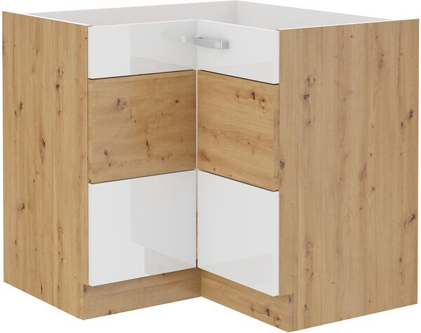 NovýNábytok.sk Rohová dolná kuchynská skrinka Arryn 90x90 DN 2F BB (korpus: dub artisan / front: lesk biely). Vlastná spoľahlivá doprava až k Vám domov. 1134379