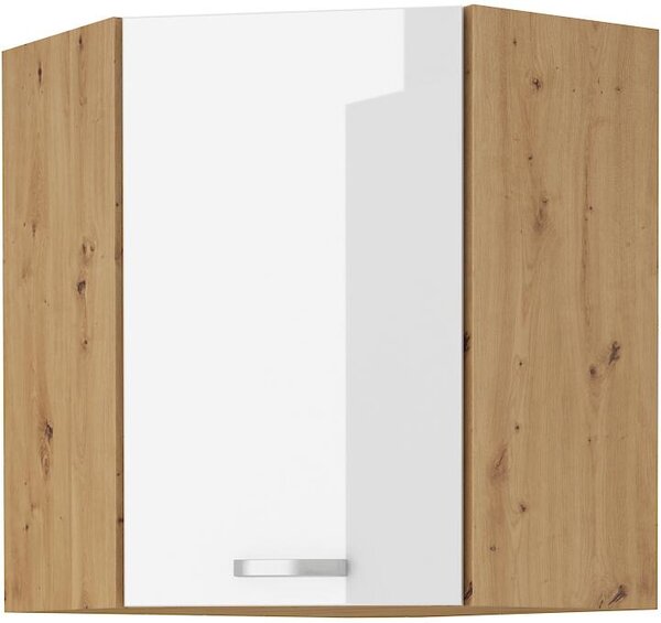 NovýNábytok.sk Horná rohová kuchynská skrinka Arryn 60x60 GN-72 1F (45°) (korpus: dub artisan / front: lesk biely). Vlastná spoľahlivá doprava až k Vám domov. 1134383