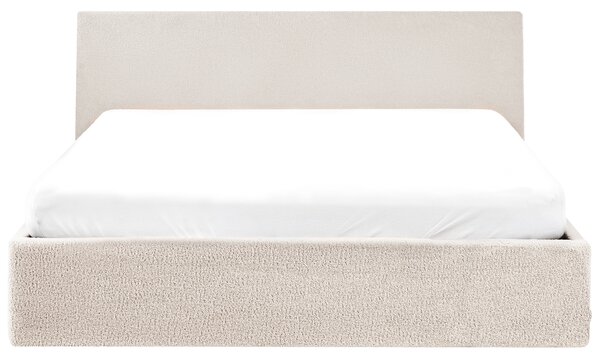 Posteľ krémová biela buklé čalúnenie 160 x 200 cm prešívané čelo lamelový rošt s úložným priestorom moderný štýl spálňa