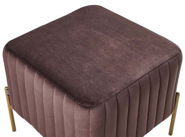 Taburetka tmavohnedá zamatové čalúnenie zlaté kovové nohy 47 x 47 cm štvorcová podnožka glamour obývacia izba