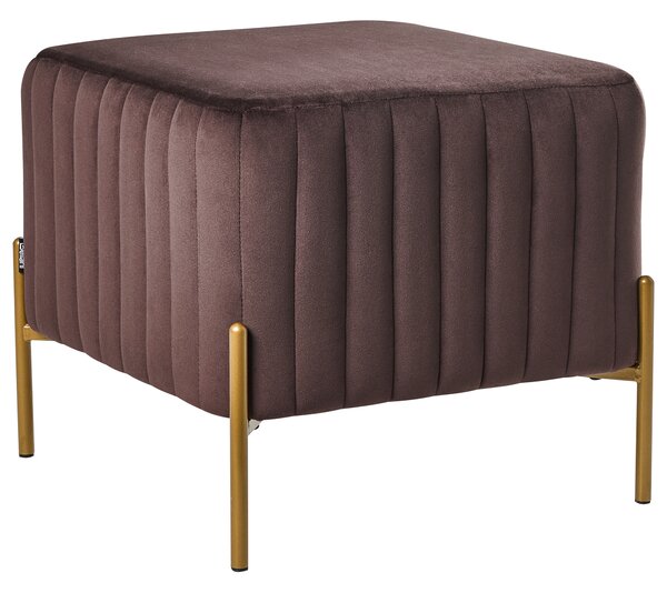 Taburetka tmavohnedá zamatové čalúnenie zlaté kovové nohy 47 x 47 cm štvorcová podnožka glamour obývacia izba