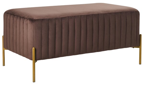 Lavička tmavohnedá zamatové čalúnenie zlaté kovové nohy 91 x 47 cm obdĺžnikový taburet glamour obývacia izba